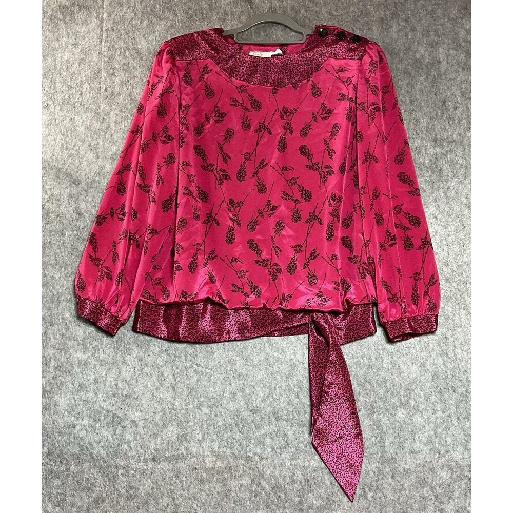 Vintage Lady Carol Blouse Womens XL Pink Floral Long Sleeve Secretary Office 80s
